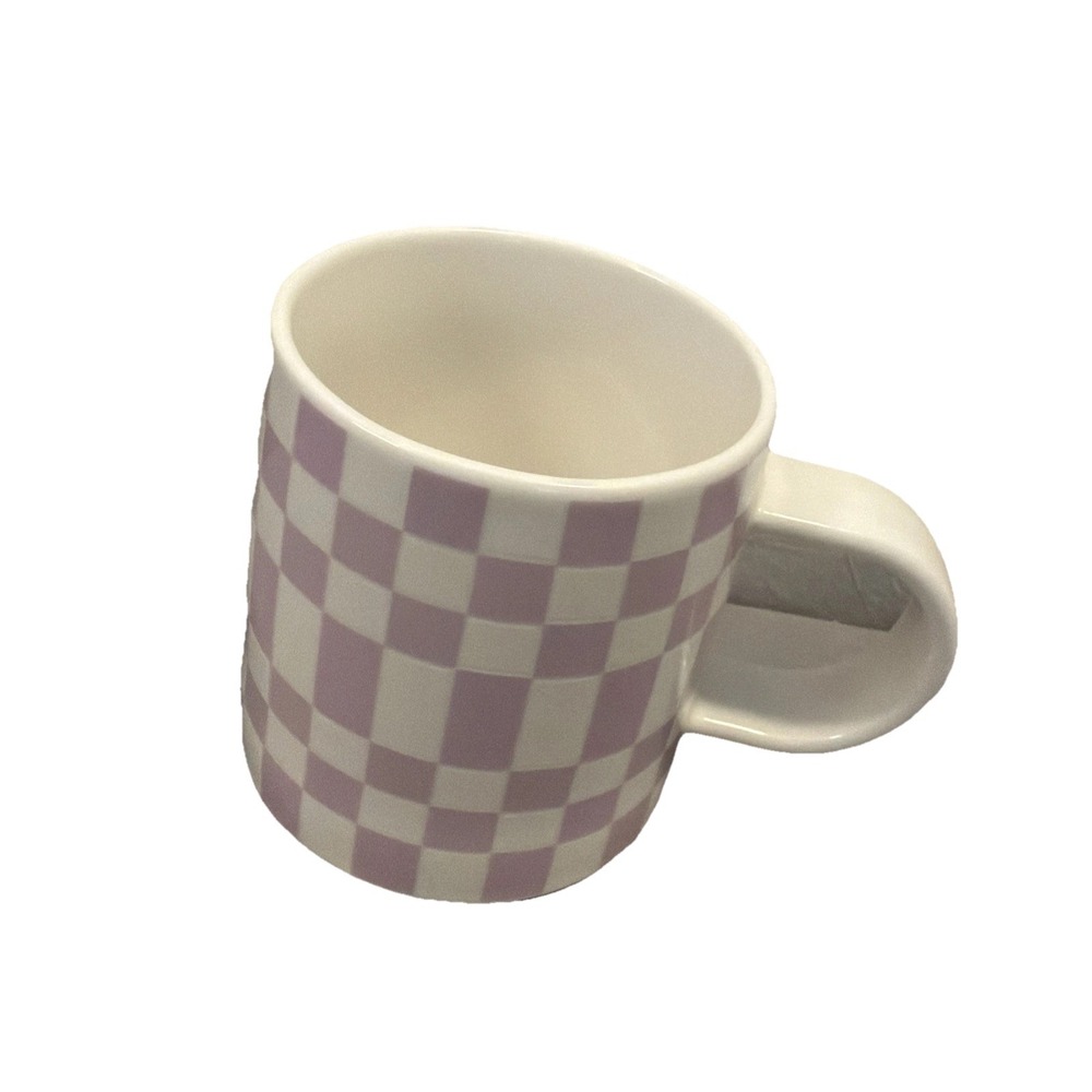 Room Essentials 16oz Stoneware Checkerboard Mug Purple Coffee Cup Retro Checked